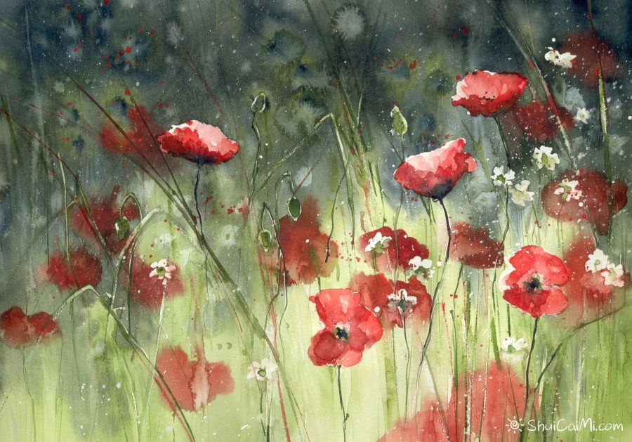 Malgorzata Szczecinska的自然风景花卉水彩画-图片7