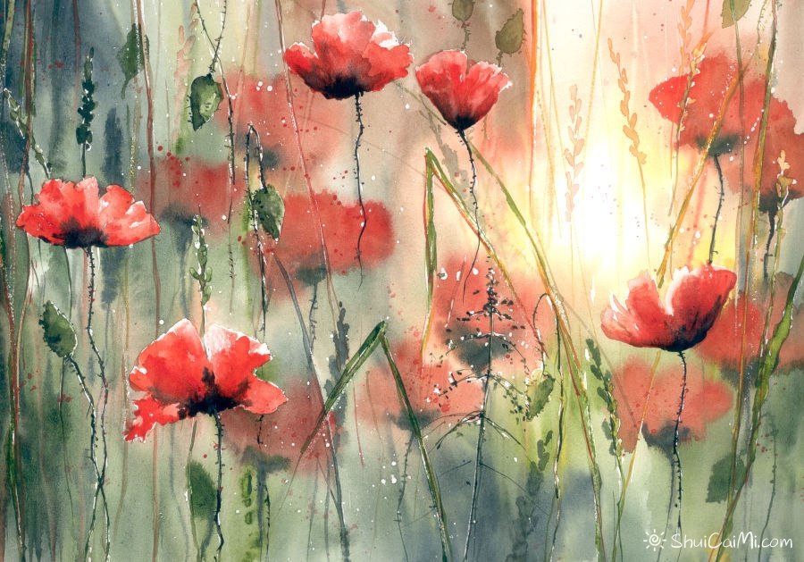 Malgorzata Szczecinska的自然风景花卉水彩画-图片8