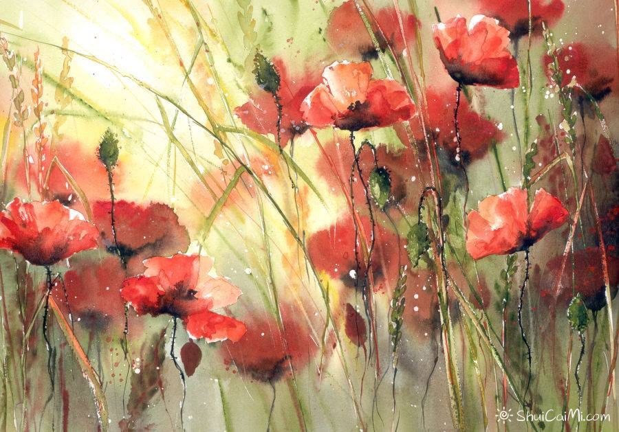 Malgorzata Szczecinska的自然风景花卉水彩画-图片9