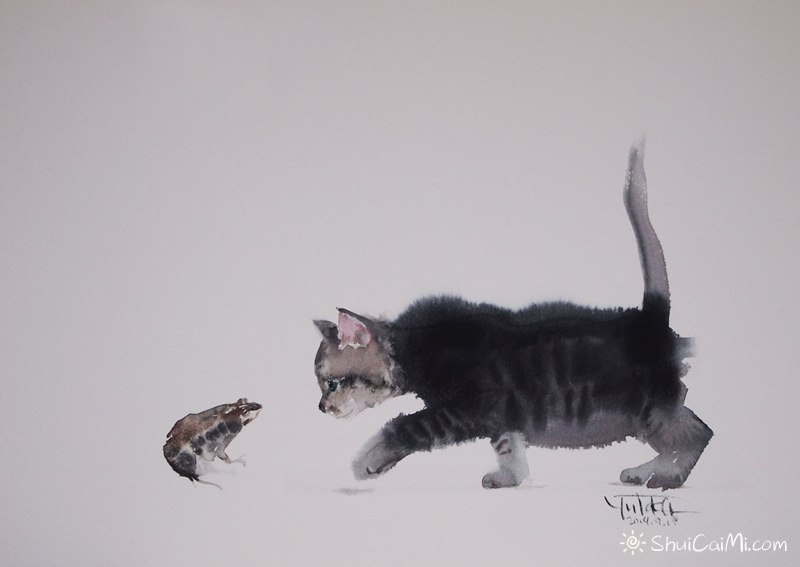 村上豊的水彩画猫作品-图片2