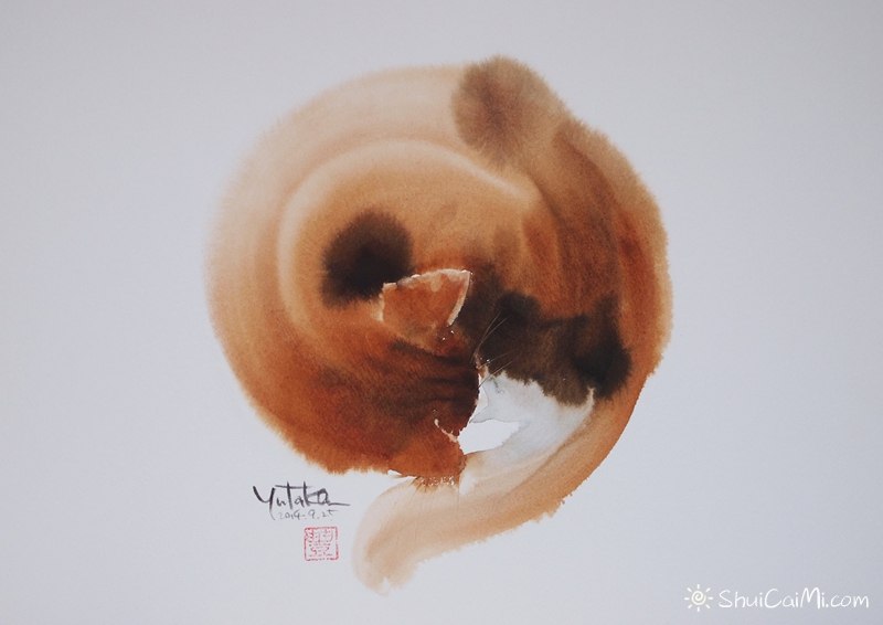 村上豊的水彩画猫作品-图片3