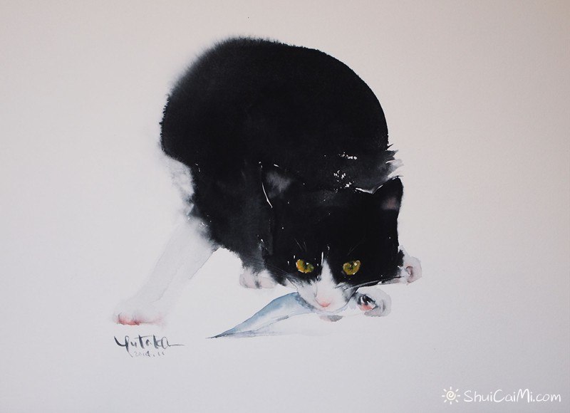 村上豊的水彩画猫作品-图片7
