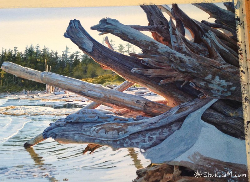 加拿大画家Carol Evans的海滩水彩绘画过程