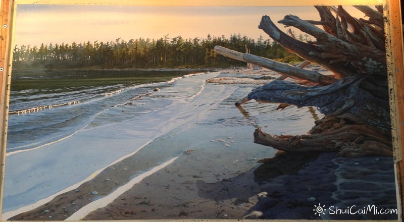 加拿大画家Carol Evans的海滩水彩绘画过程