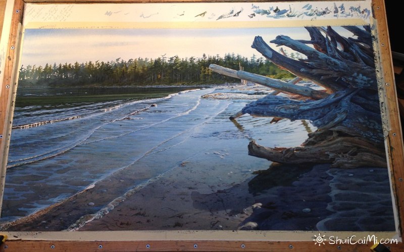 加拿大画家Carol Evans的海滩水彩绘画过程