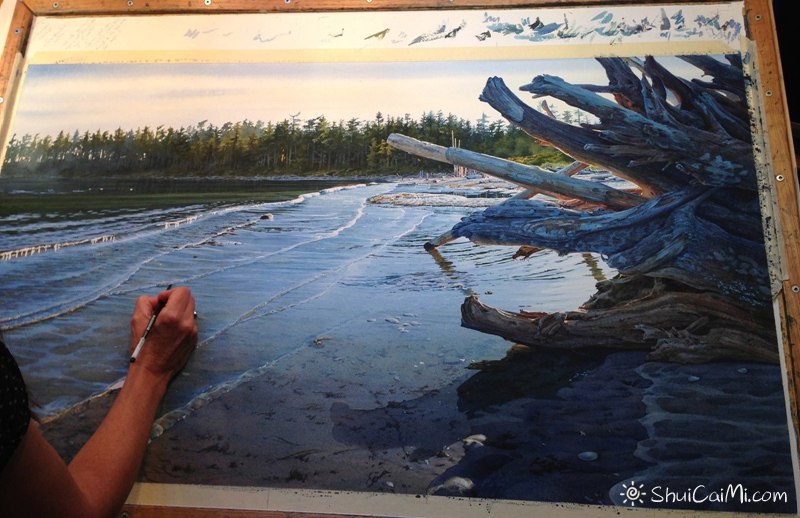 加拿大画家Carol Evans的海滩水彩绘画过程