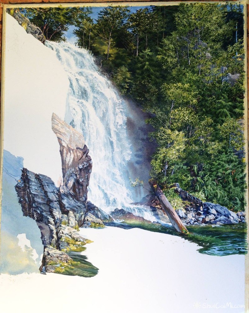 加拿大Carol Evans风景水彩瀑布绘画过程-图片6