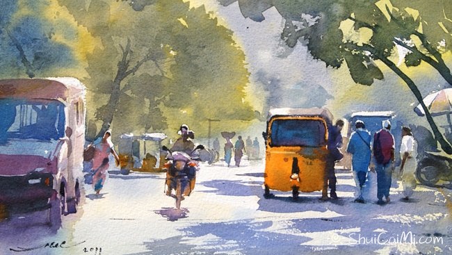 印度Abel Antonysamy异域风情光影水彩画-图片2
