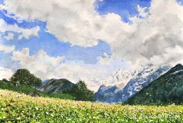 小镇一角 田中己永风景水彩画作品-图片3