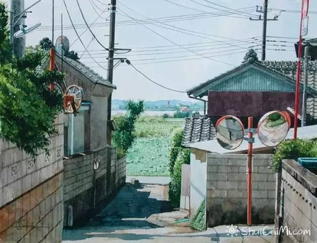 小镇一角 田中己永风景水彩画作品-图片4
