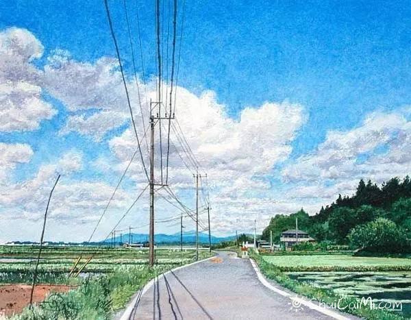 小镇一角 田中己永风景水彩画作品-图片7