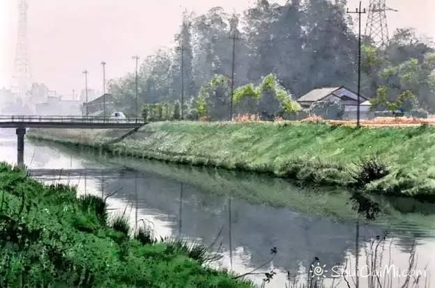 小镇一角 田中己永风景水彩画作品-图片2