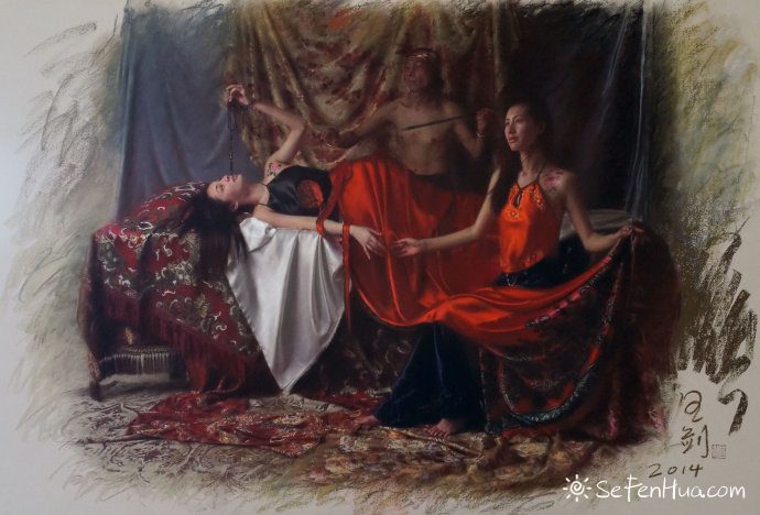 王剑现代女性人物色粉画作品