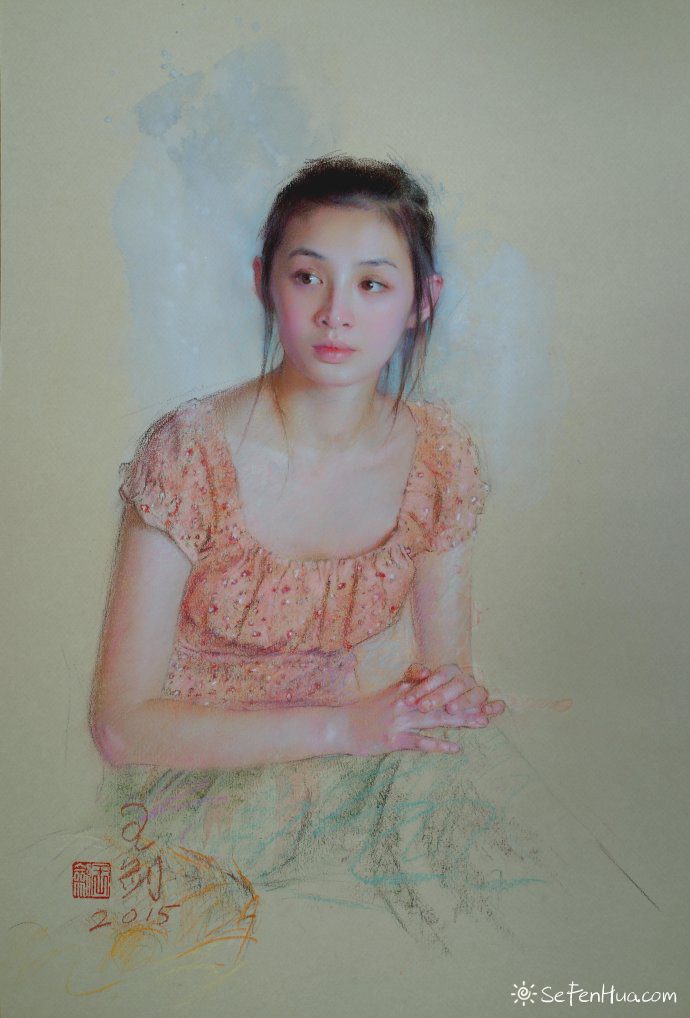 王剑现代女性人物色粉画作品