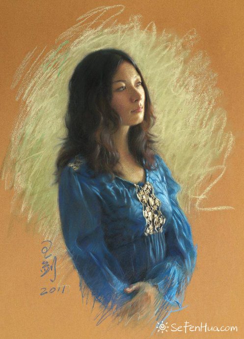 王剑现代女性人物色粉画作品