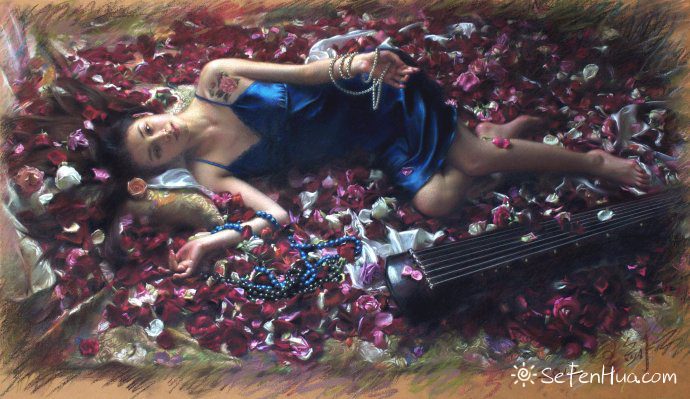 王剑现代女性人物色粉画作品