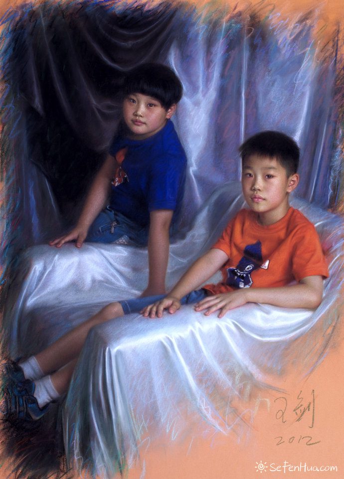 王剑现代女性人物色粉画作品