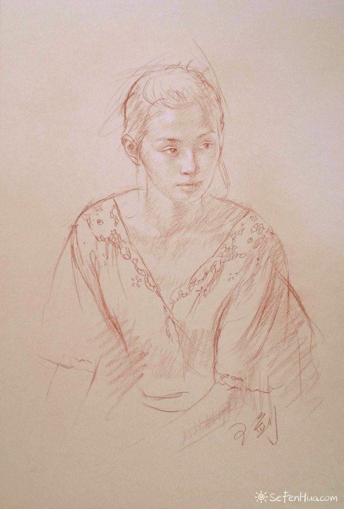 王剑现代女性人物色粉画作品