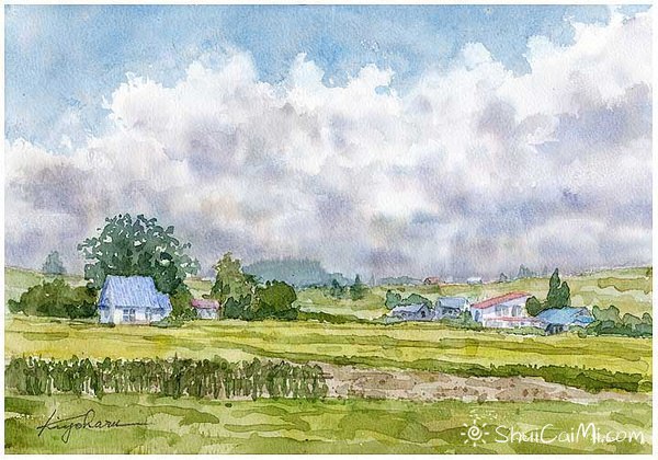 楢崎清春的悠闲田园乡村风景水彩画-图片5