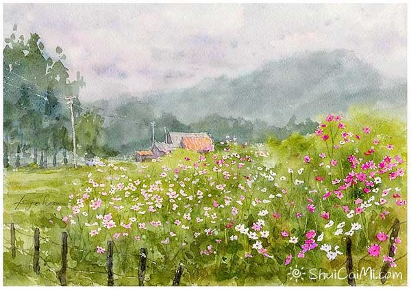 楢崎清春的悠闲田园乡村风景水彩画-图片9