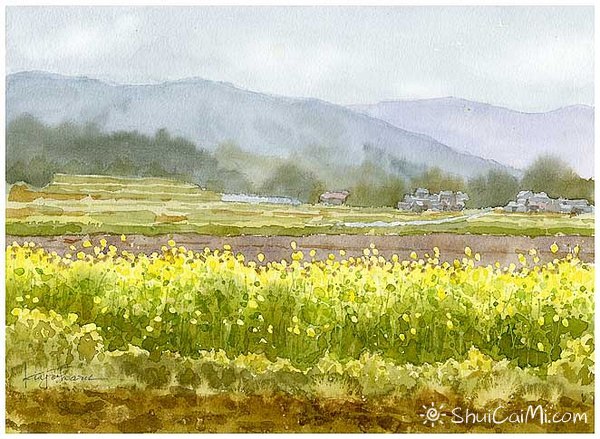 楢崎清春的悠闲田园乡村风景水彩画-图片10