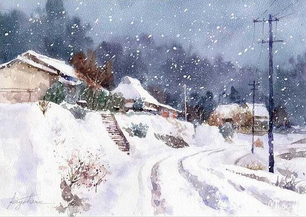 楢崎清春的悠闲田园乡村风景水彩画-图片12