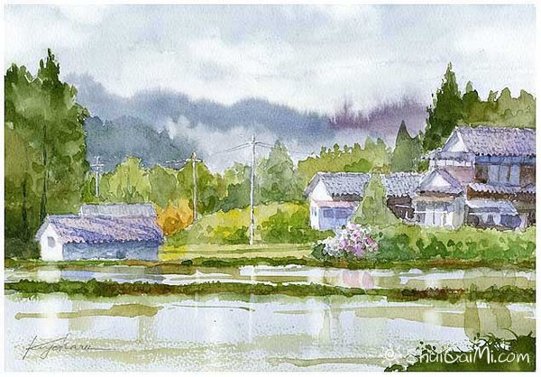 楢崎清春的悠闲田园乡村风景水彩画-图片13