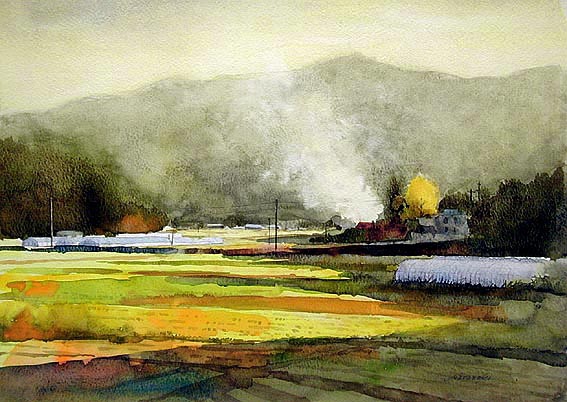 楢崎清春的悠闲田园乡村风景水彩画-图片16