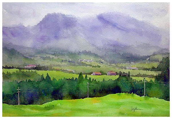 楢崎清春的悠闲田园乡村风景水彩画-图片17