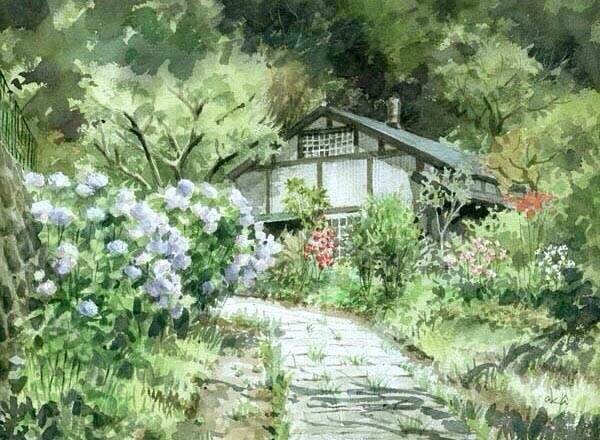 日本画家赤坂孝史清新的四季风景水彩画作品