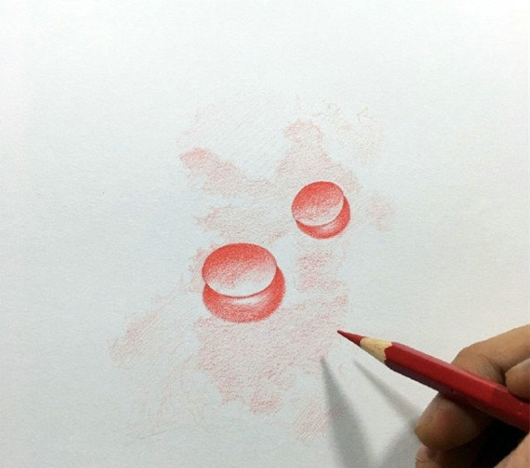 好看晶莹的红色水滴彩铅画教程-图片1
