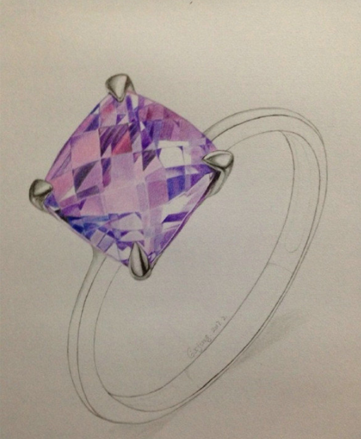 好看的紫水晶钻戒彩铅画手绘教程