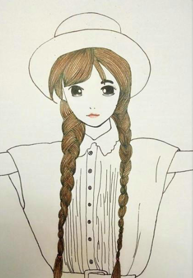 彩铅画戴着帽子的小姑娘教学步骤-图片1