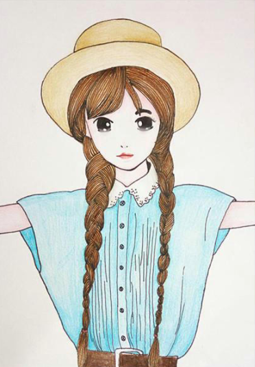 彩铅画戴着帽子的小姑娘教学步骤-图片2