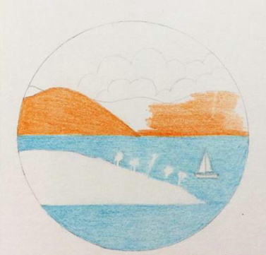 大海夕阳美丽风景彩铅画教程-图片1