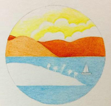 大海夕阳美丽风景彩铅画教程-图片2