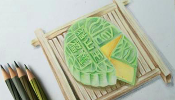 彩铅画绿色的月饼绘画步骤教程-图片2
