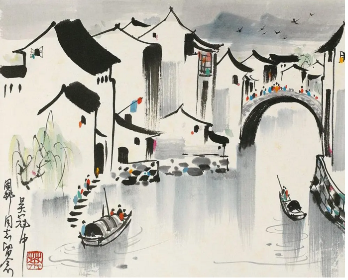 国画典藏│吴冠中江南水乡水墨画图片鉴赏-图片2
