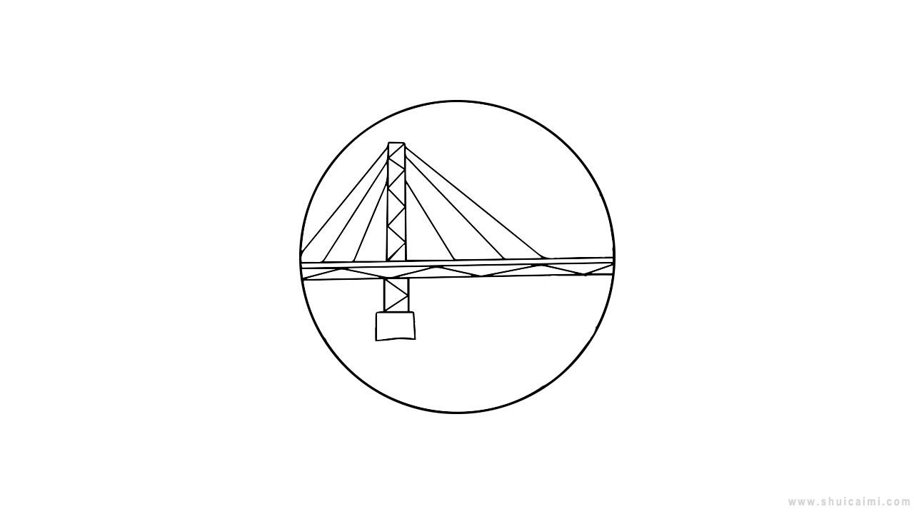 斜拉桥简笔画怎么画 斜拉桥简笔画图片大全-图片2