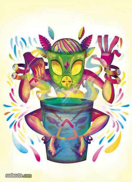 欣赏色彩奔放的几何人物插画图片