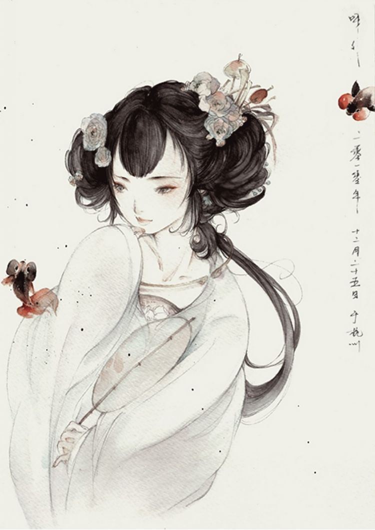 插画家呀呀手绘唯美古典少女图片