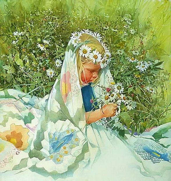 手绘踏海的少年水彩插画图片欣赏