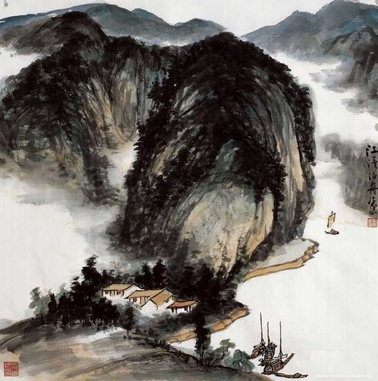 国画大师刘怀山的林泉印象水墨画图片