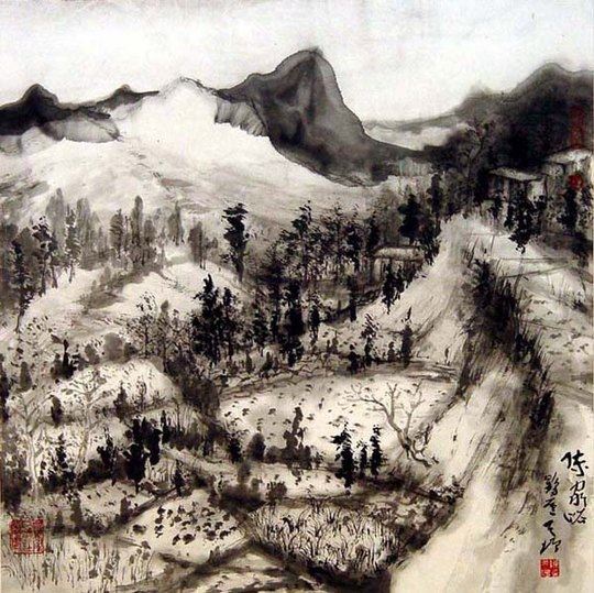 艺术家梁占岩手绘国画水墨画图片