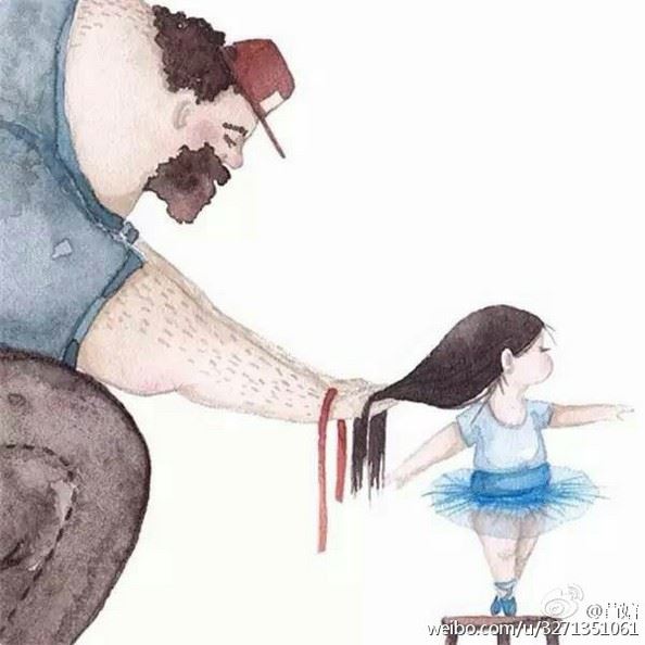 能回忆童年的手绘父女情深图片