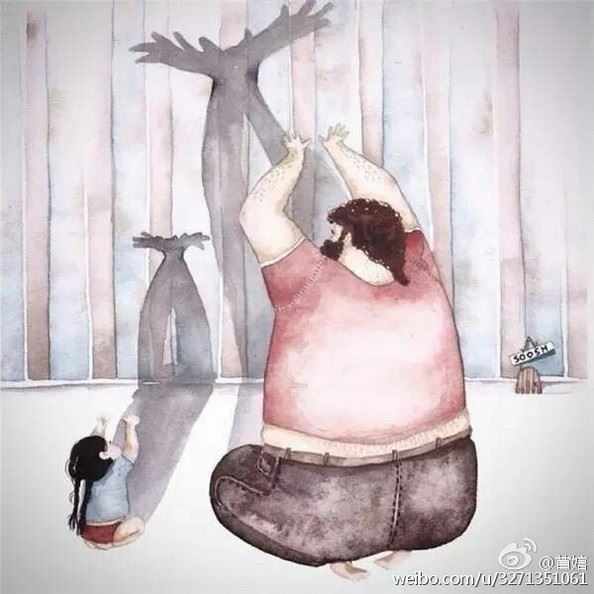 能回忆童年的手绘父女情深图片