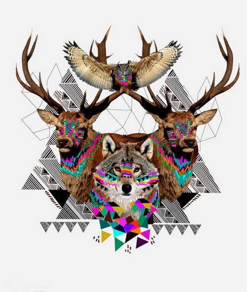 三角形元素与动物插画的精美图片