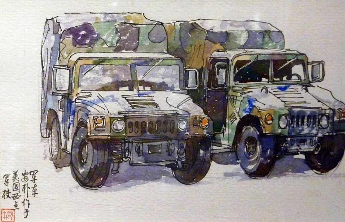 张安朴钢笔手绘水彩风景插画图片