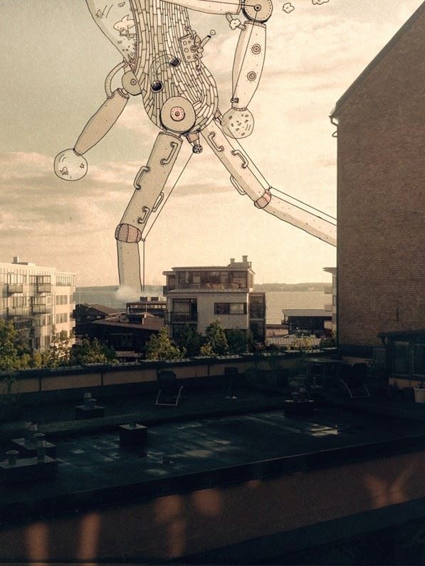 现实美景与手绘插画结合的唯美图片