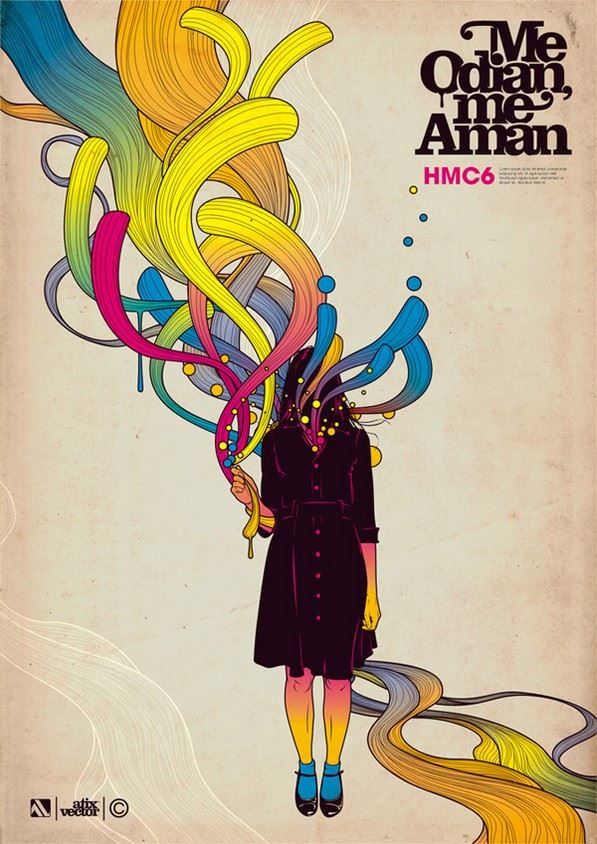 色彩鲜明的夸张风格手绘插画图片